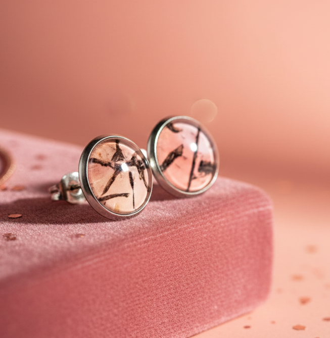 Handmade Abstract Cabochon Stud Earrings - Pink
