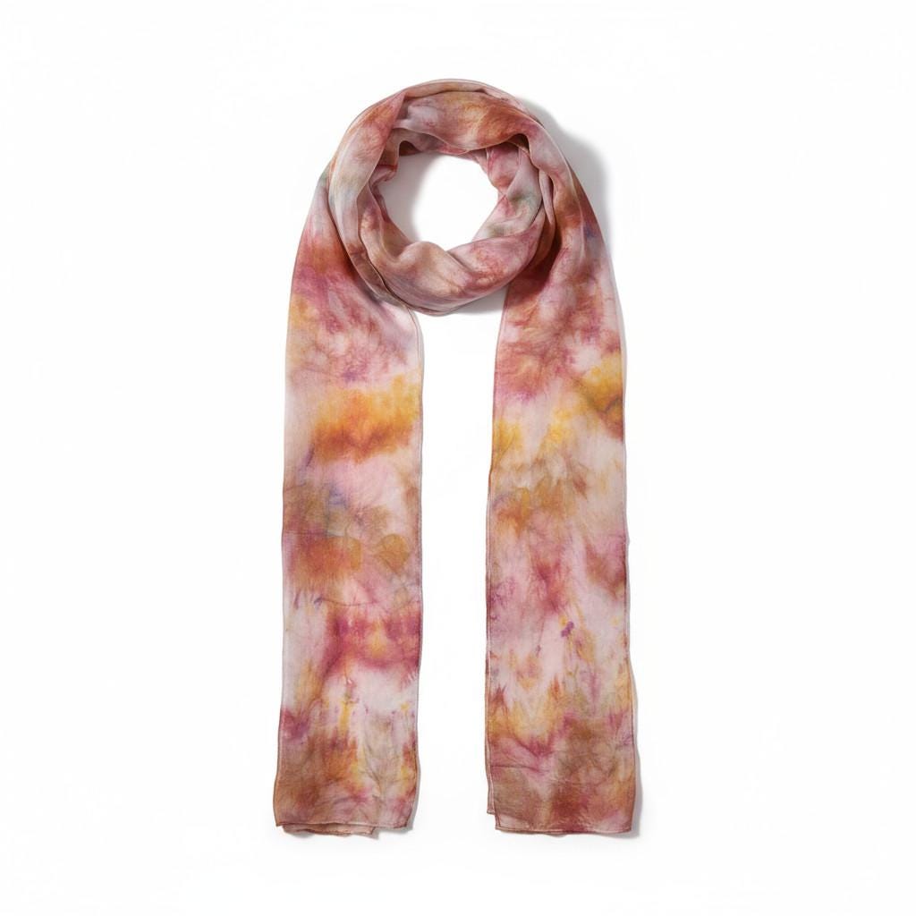 Handmade Ponge Silk Tie-Dyed Shawl | Golden Brown & Yellow