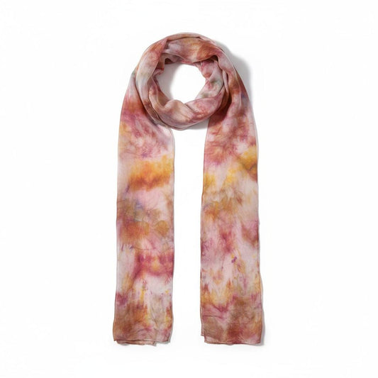 Handmade Ponge Silk Tie-Dyed Shawl | Golden Brown & Yellow