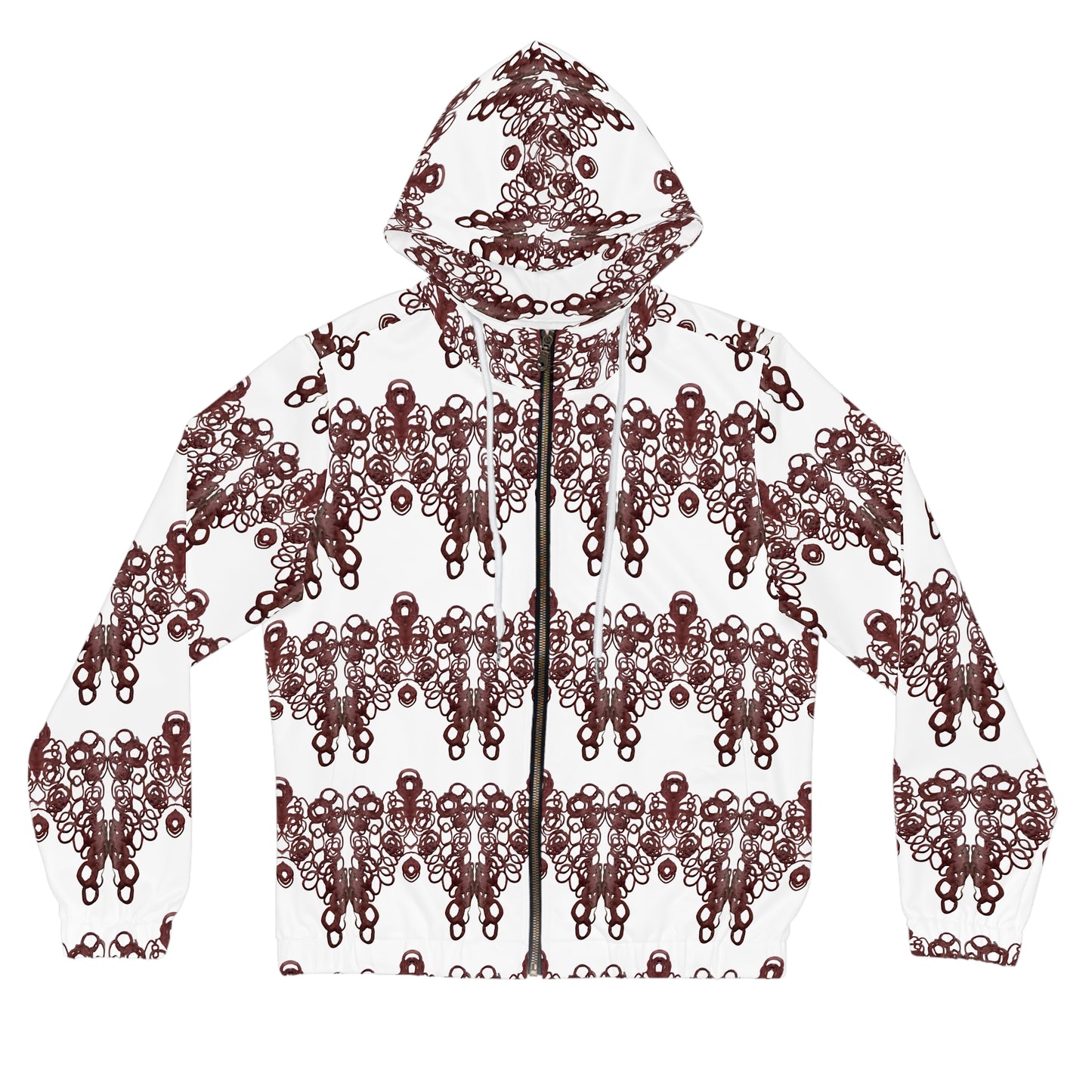Women’s Zip Hoodie — Burgundy Lace Pattern All-Over Print
