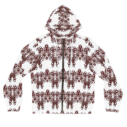 Women’s Zip Hoodie — Burgundy Lace Pattern All-Over Print