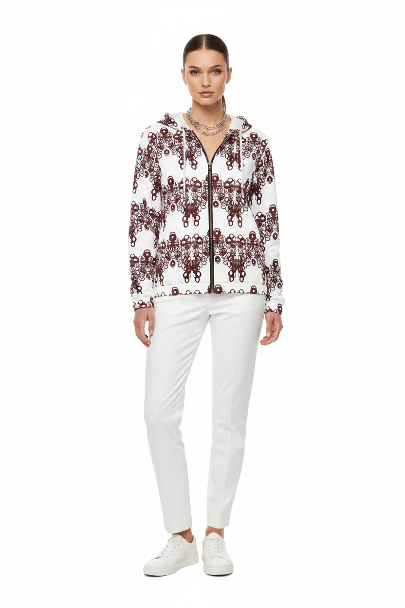 Women’s Zip Hoodie — Burgundy Lace Pattern All-Over Print