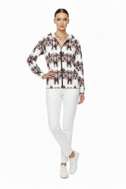 Women’s Zip Hoodie — Burgundy Lace Pattern All-Over Print
