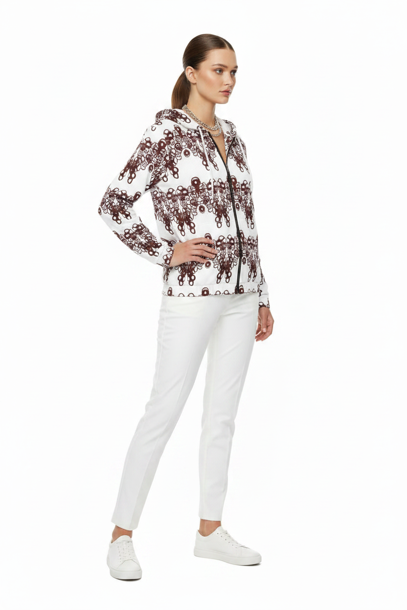 Women’s Zip Hoodie — Burgundy Lace Pattern All-Over Print