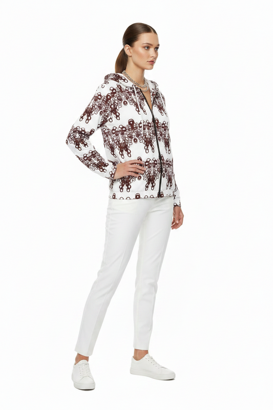 Women’s Zip Hoodie — Burgundy Lace Pattern All-Over Print