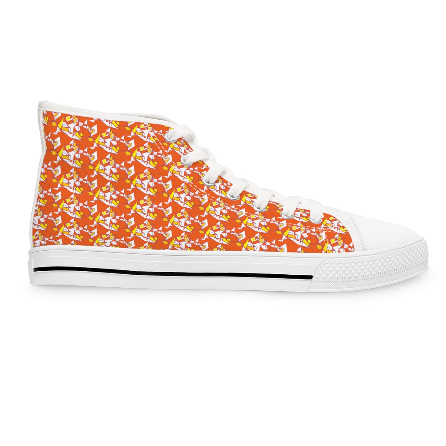 Orange Floral High-Top Sneakers — Women's Patterned Canvas Shoes