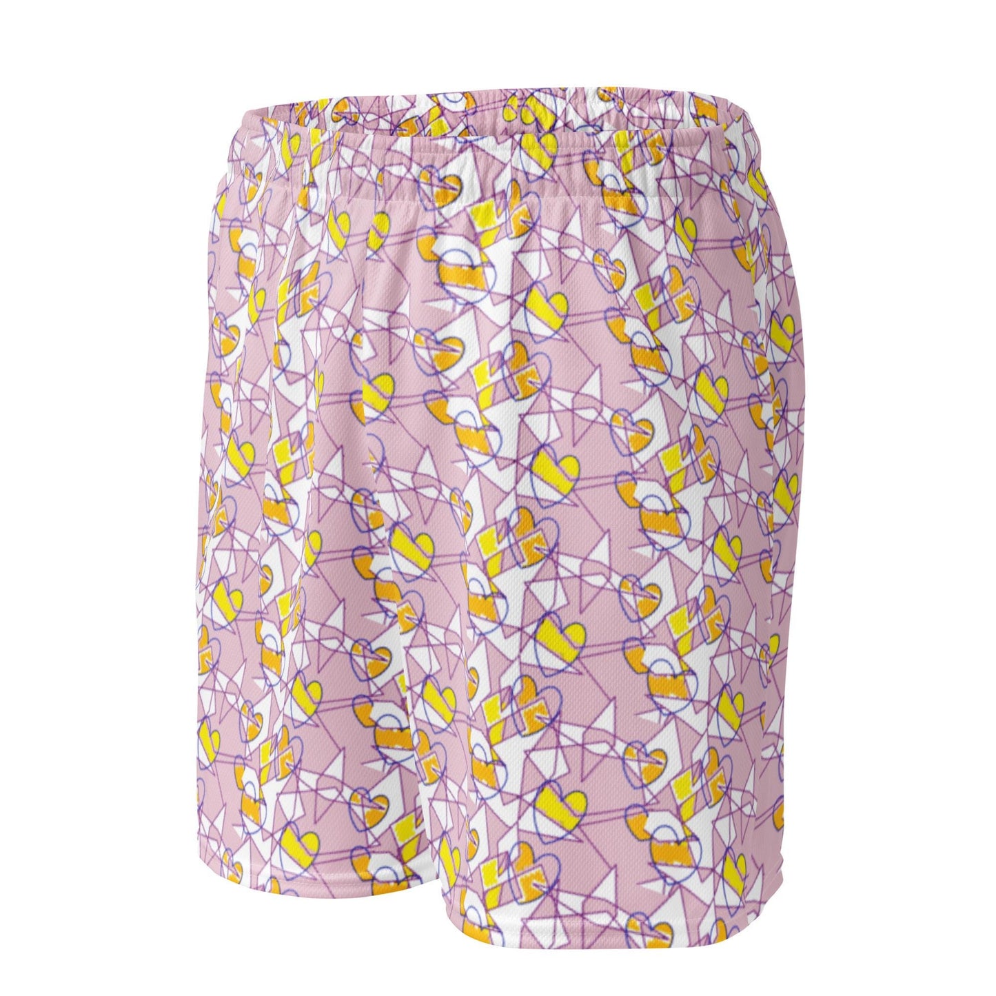 Women Mesh Shorts- Cute & Comfy Summer Shorts with Yellow and Pink Abstract Pattern