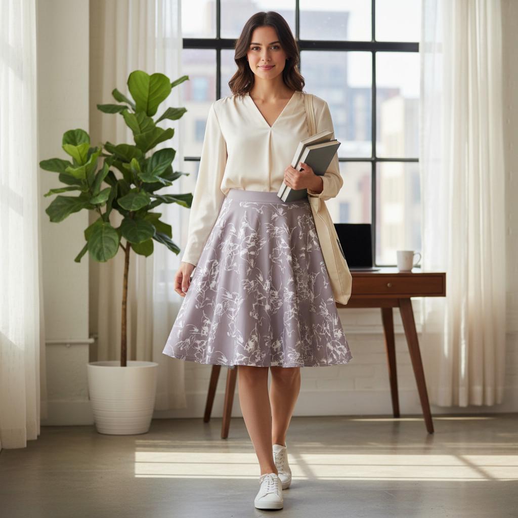 Lavender Floral A-Line Midi Skirt – Soft Flowing Summer Skirt