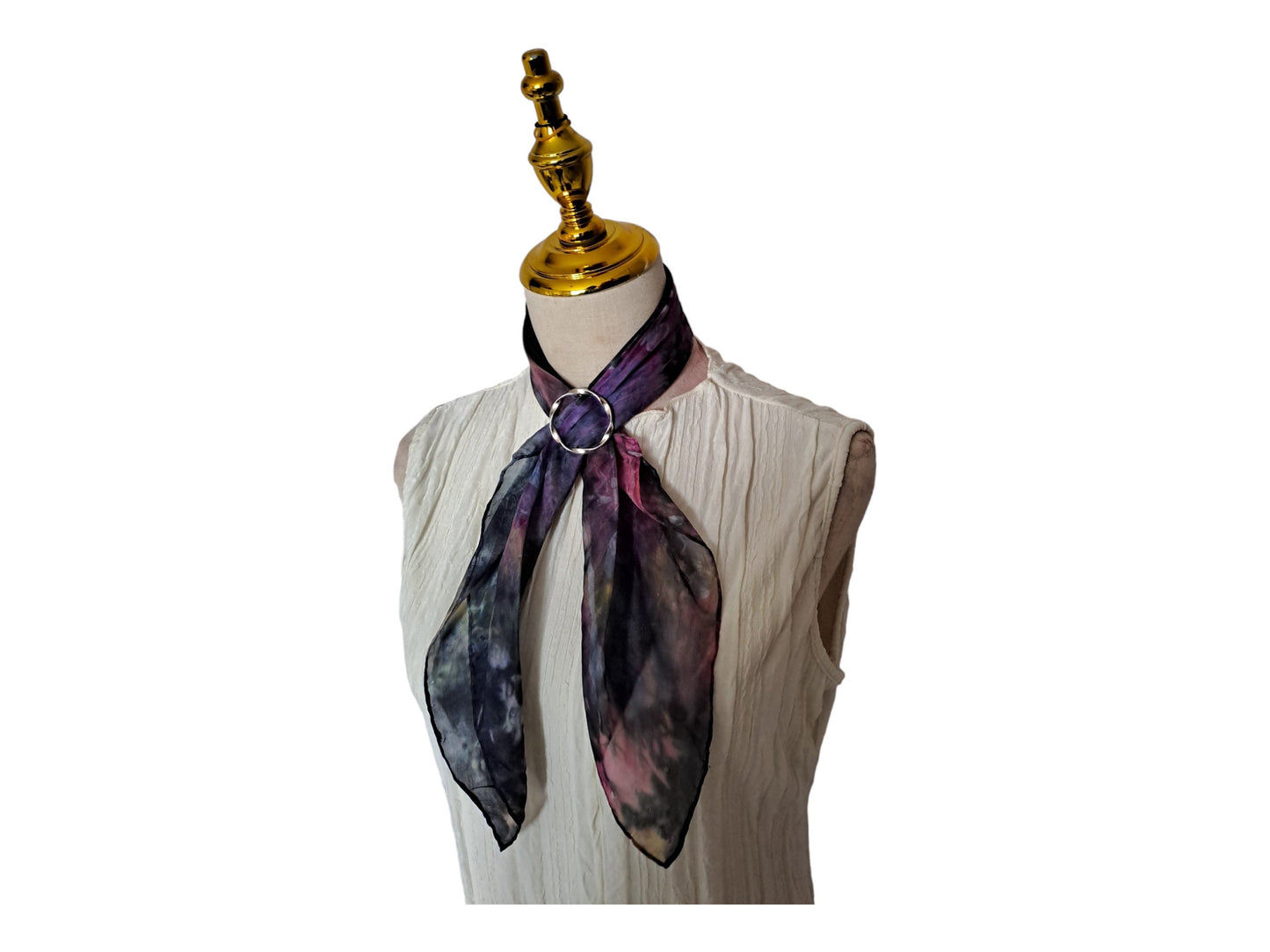 Handmade Batik Silk Scarf: Black & Pink Hidden Colors