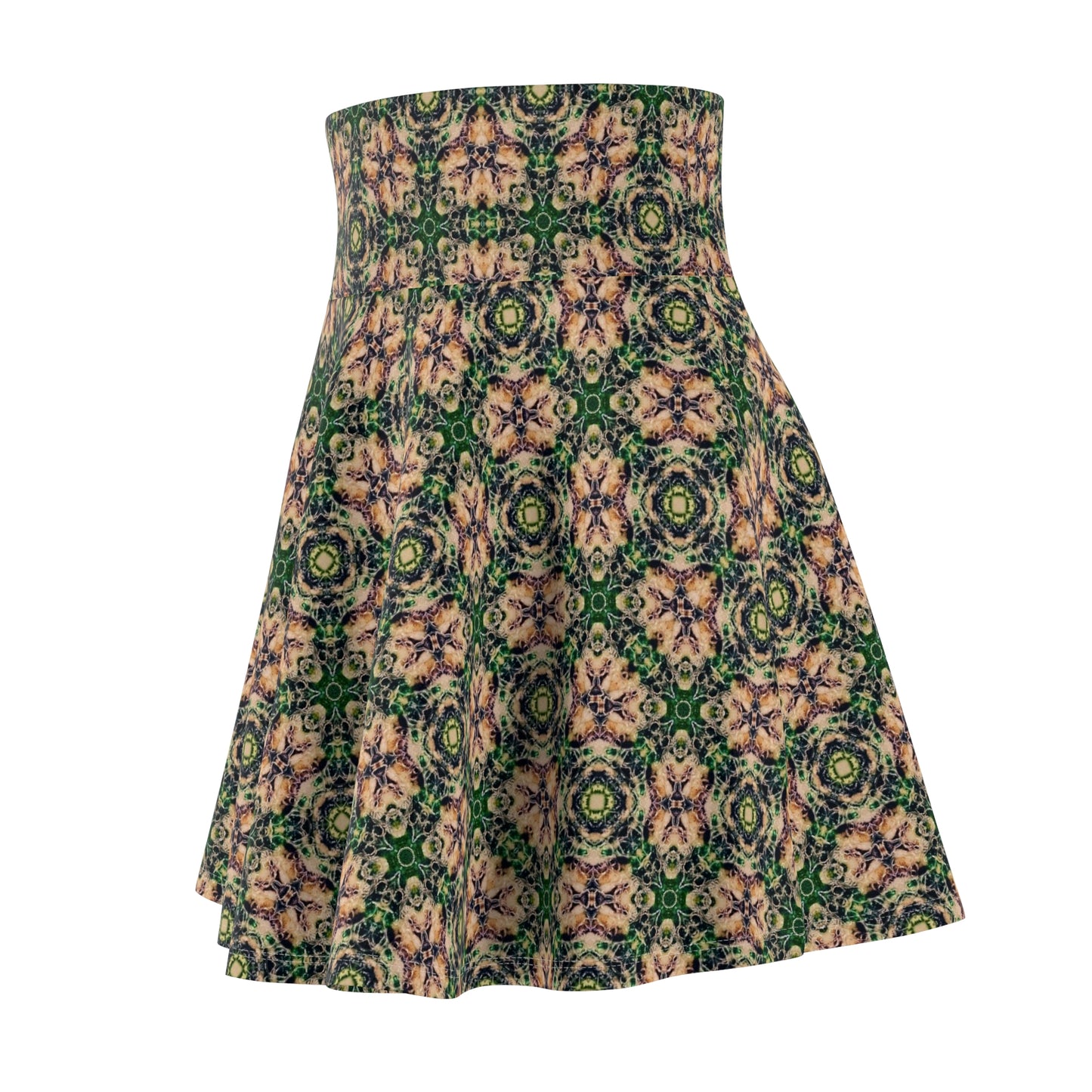 Floral Kaleidoscope Skater Skirt — Green Vintage Patterned AOP
