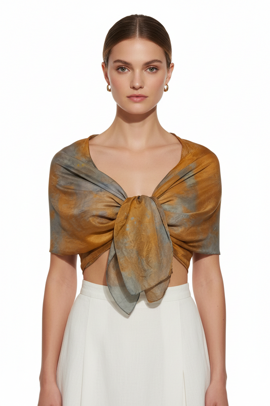 Golden Orange Ice-Dyed Silk Scarf: Lightweight Travel Shawl