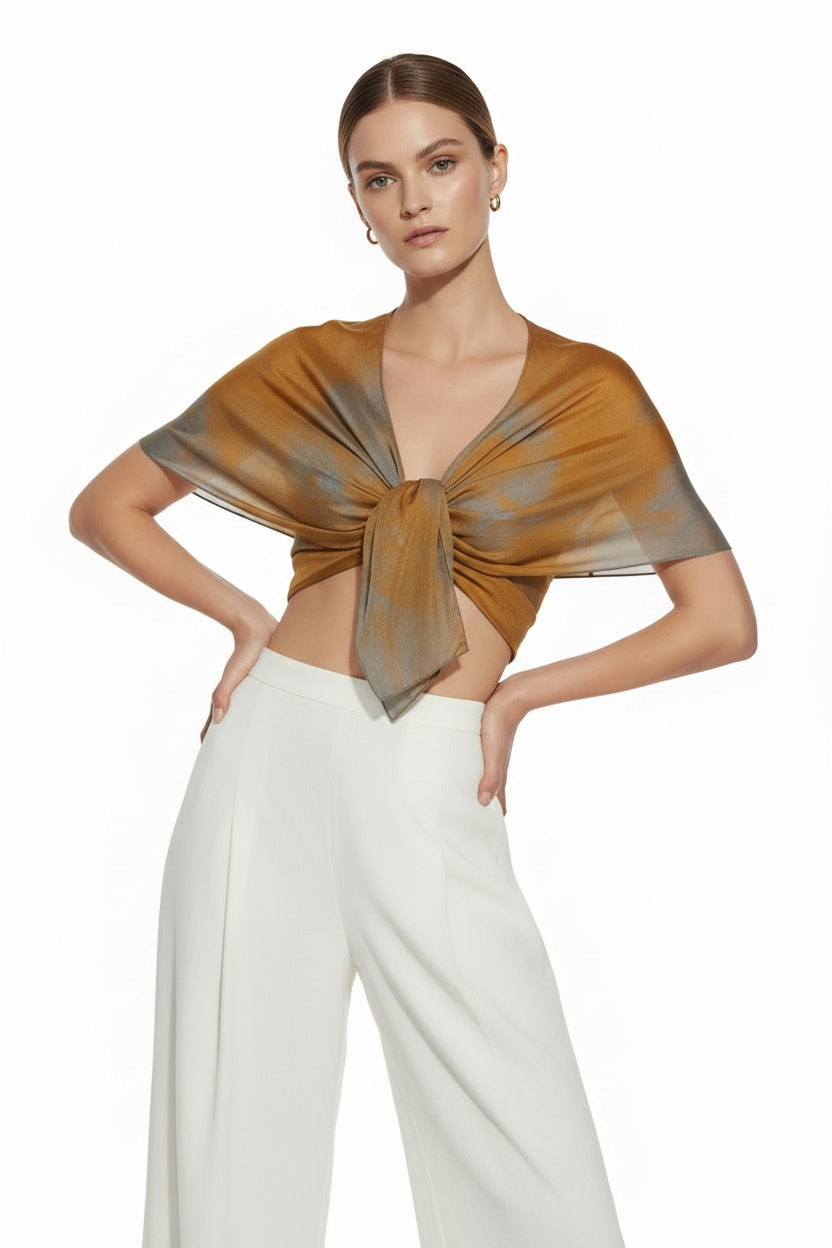 Golden Orange Ice-Dyed Silk Scarf: Lightweight Travel Shawl