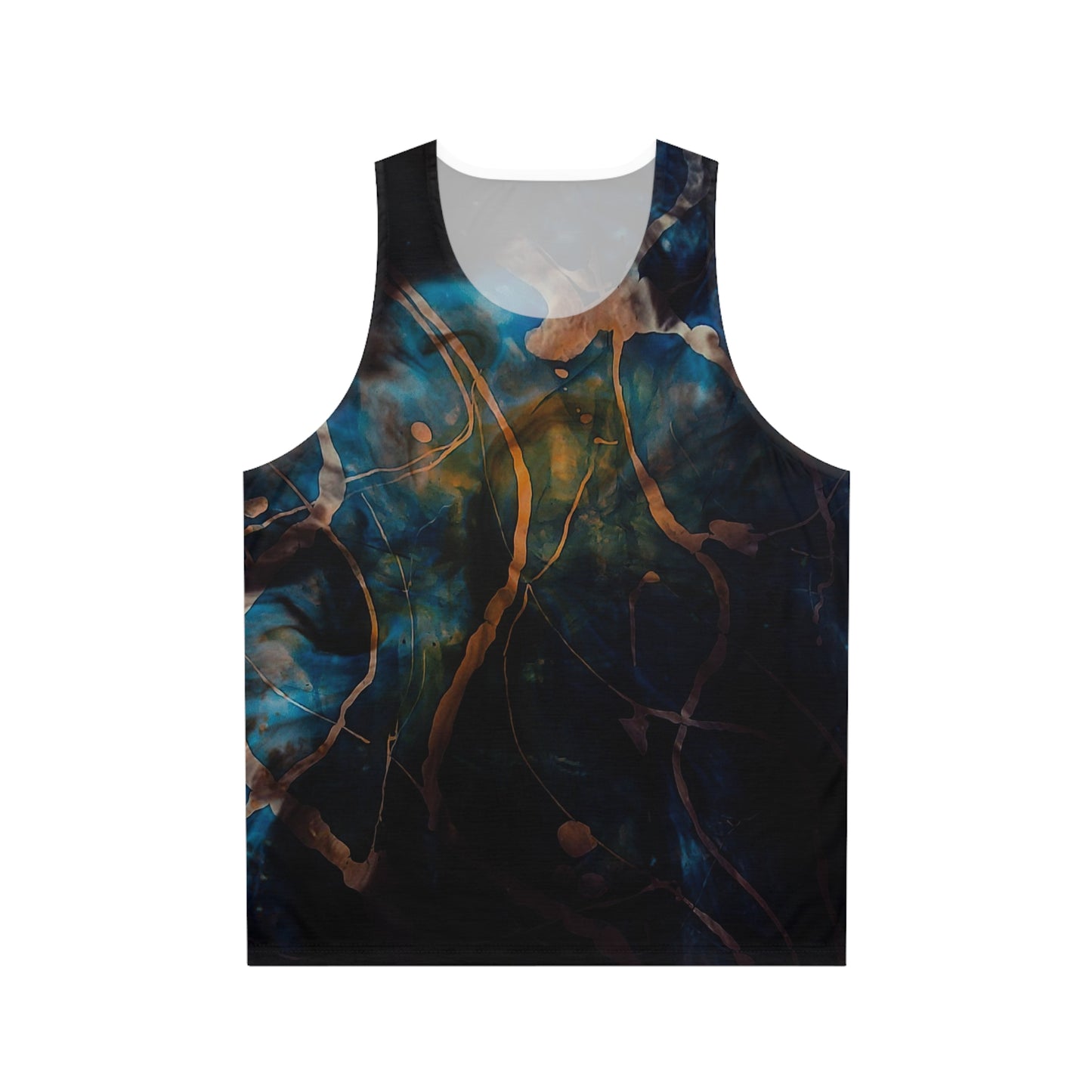 Abstract Galaxy Tank Top — Blue & Gold Marble All-Over Print