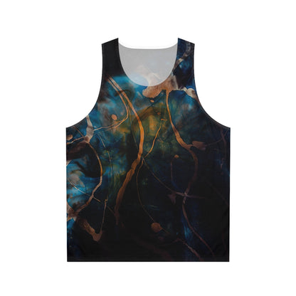 Abstract Galaxy Tank Top — Blue & Gold Marble All-Over Print