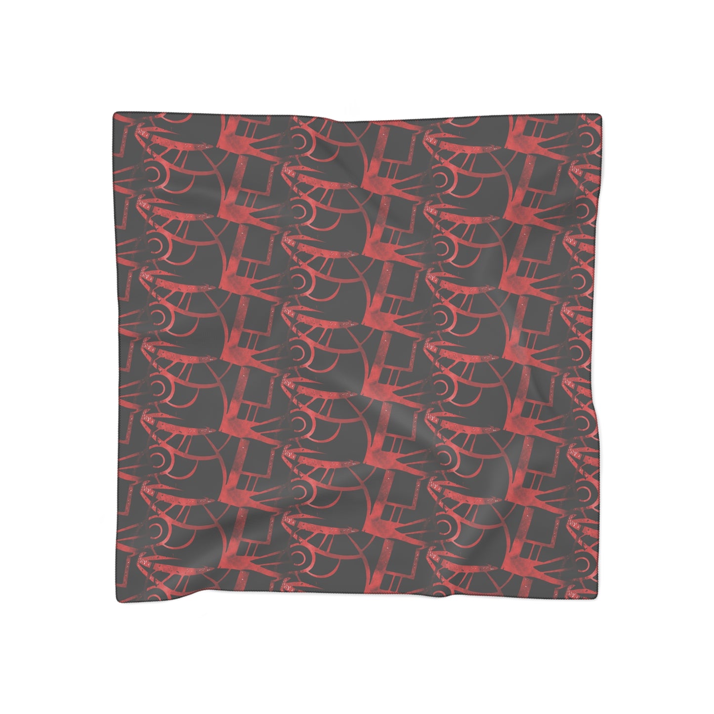 Geometric Red & Black Silk Scarf - Modern Abstract Pattern