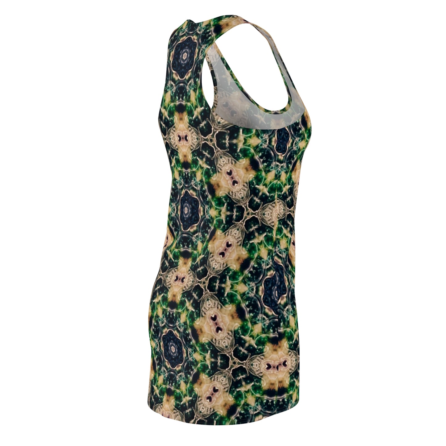 Kaleidoscope Floral Racerback Dress — Green Boho Patterned AOP