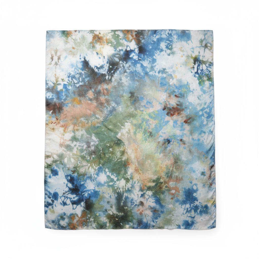 Ice-Dyed Silk Scarf: Teal Green & Golden Yellow Watercolor Shawl