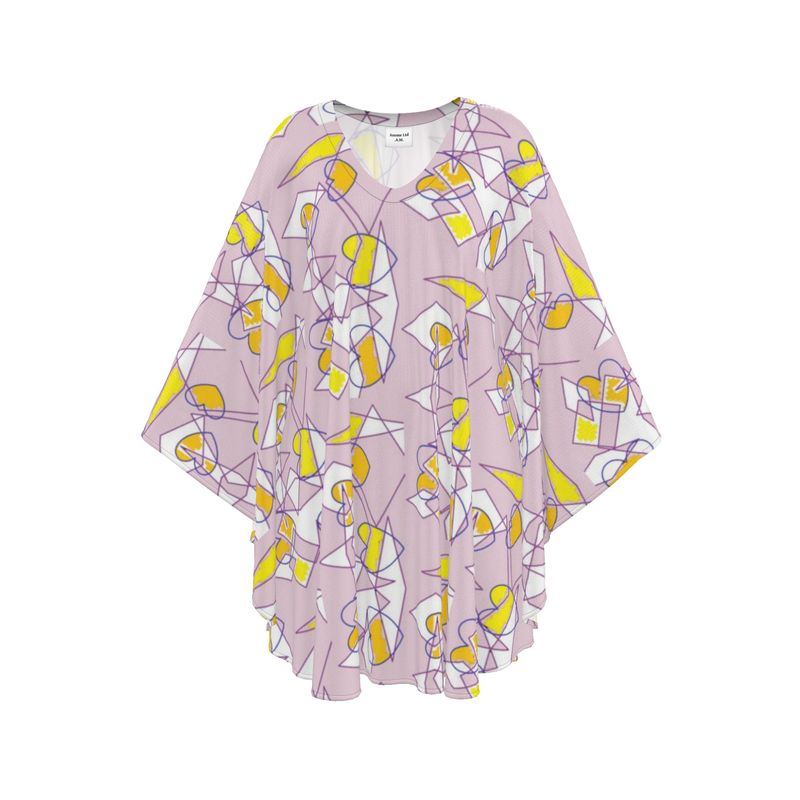Abstract Geometric Print V-Neck Kaftan – Lavender & Citron Yellow