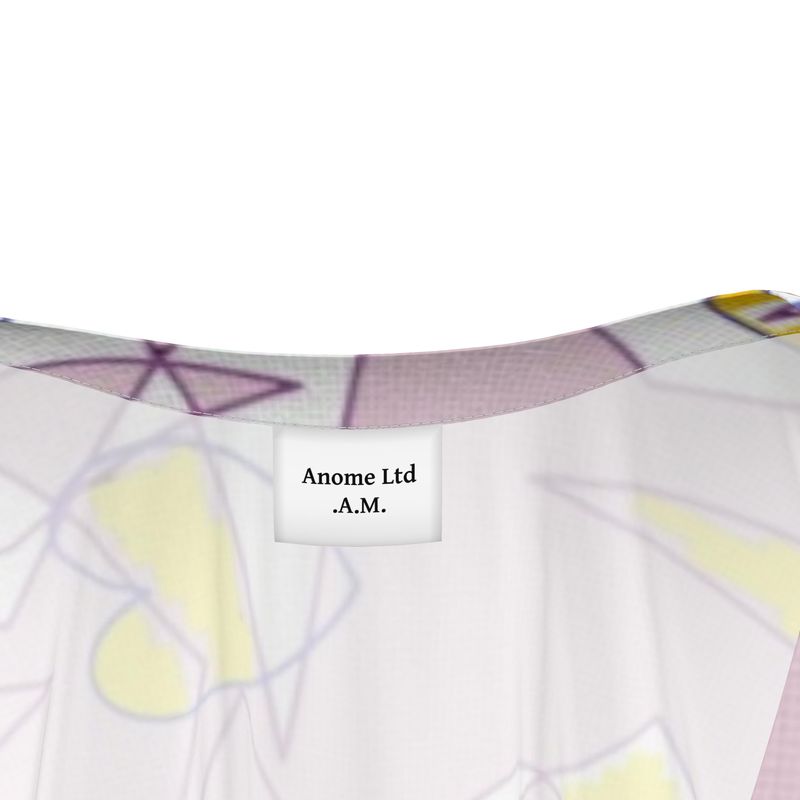 Abstract Geometric Print V-Neck Kaftan – Lavender & Citron Yellow
