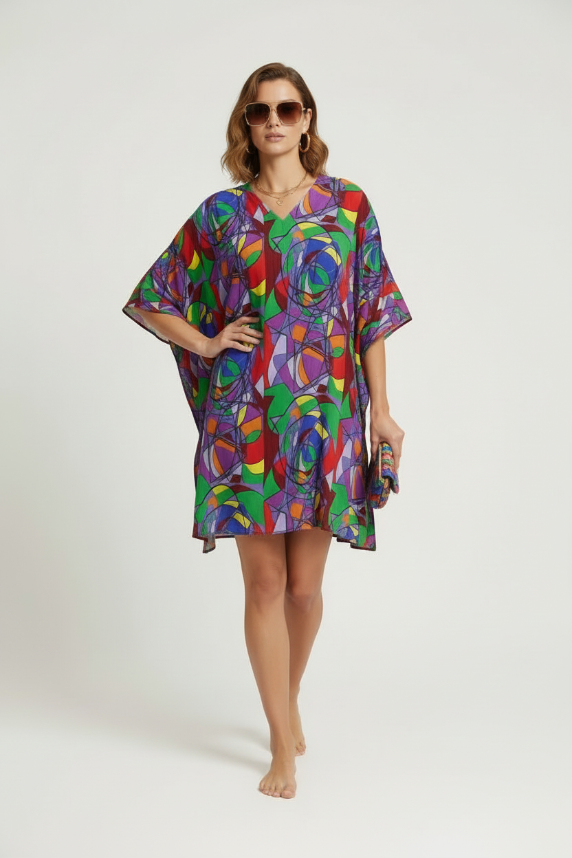 Vibrant Abstract Print Kaftan Top