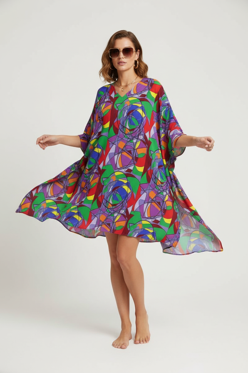 Vibrant Abstract Print Kaftan Top