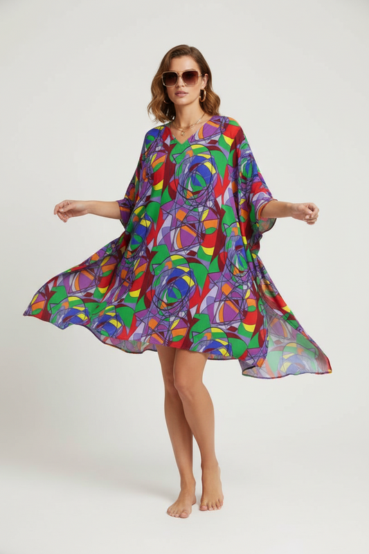 Vibrant Abstract Print Kaftan Top