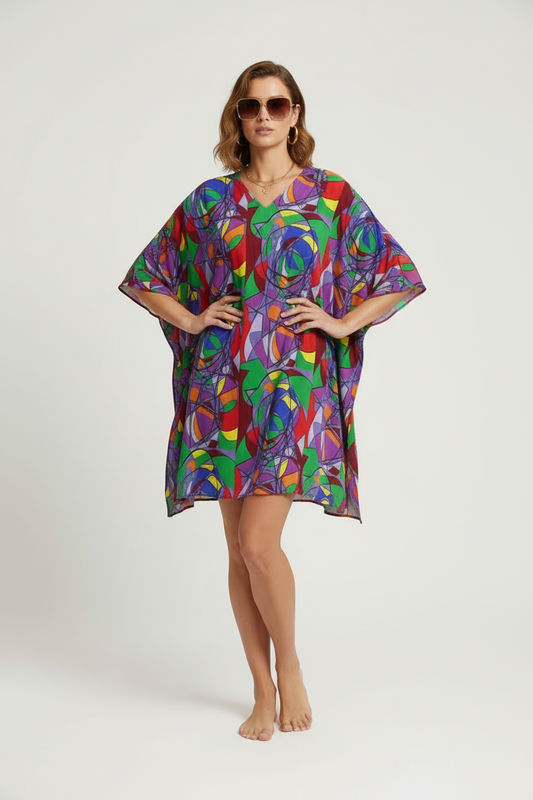 Vibrant Abstract Print Kaftan Top