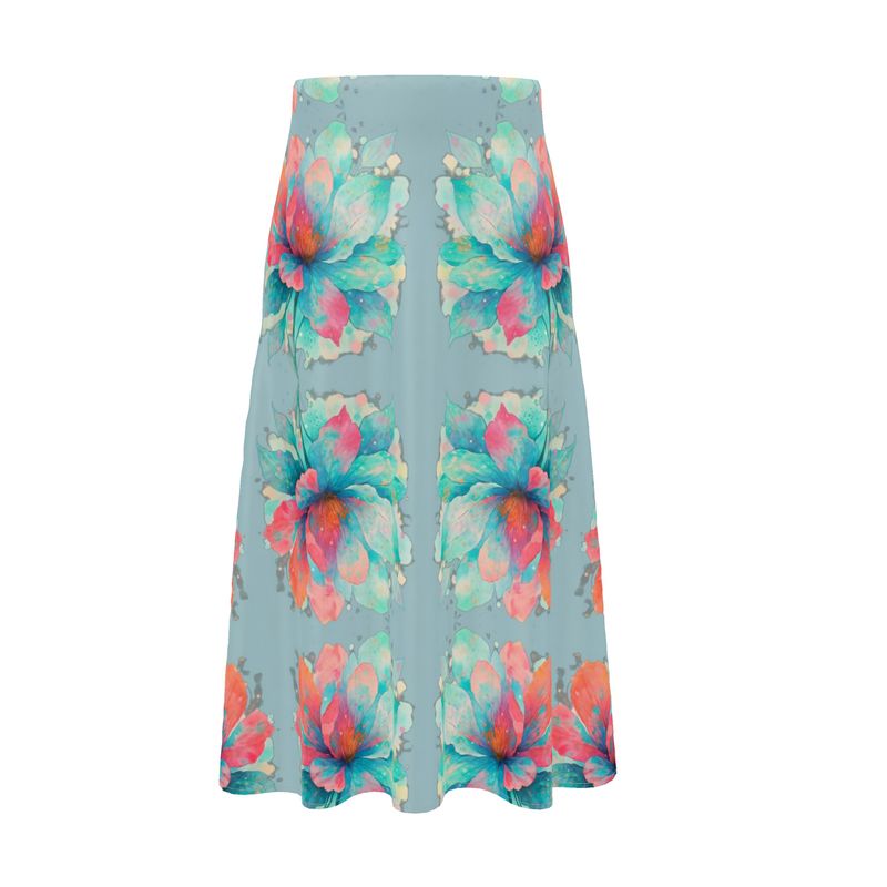 Midi Skirt- bubblegum blue floral skirt, elegant skirt