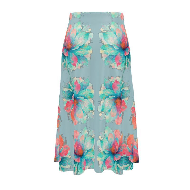 Midi Skirt- bubblegum blue floral skirt, elegant skirt