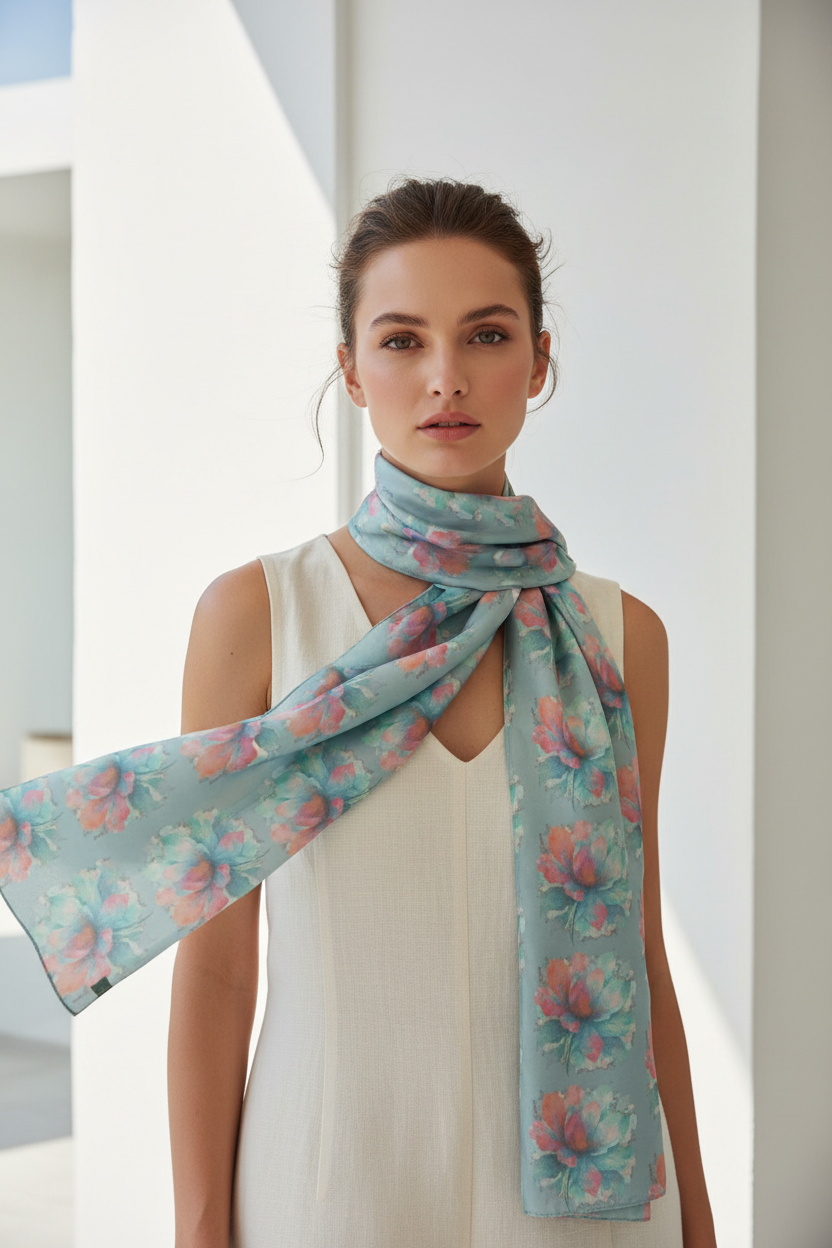 Scarf Wrap or Shawl Floral Baby Blue Scarf