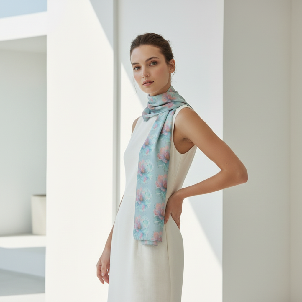 Scarf Wrap or Shawl Floral Baby Blue Scarf