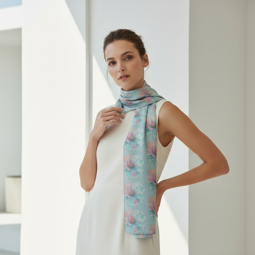 Scarf Wrap or Shawl Floral Baby Blue Scarf