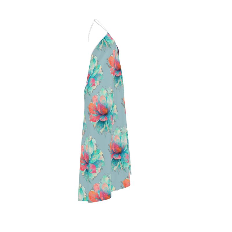 Halterneck backless dress in baby blue floral