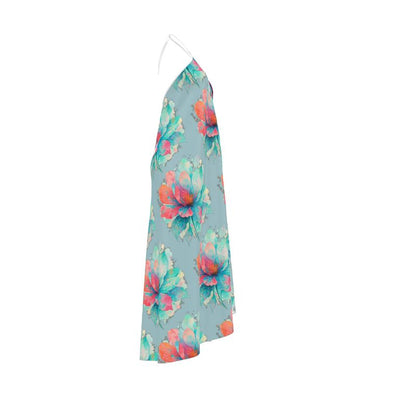 Halterneck backless dress in baby blue floral