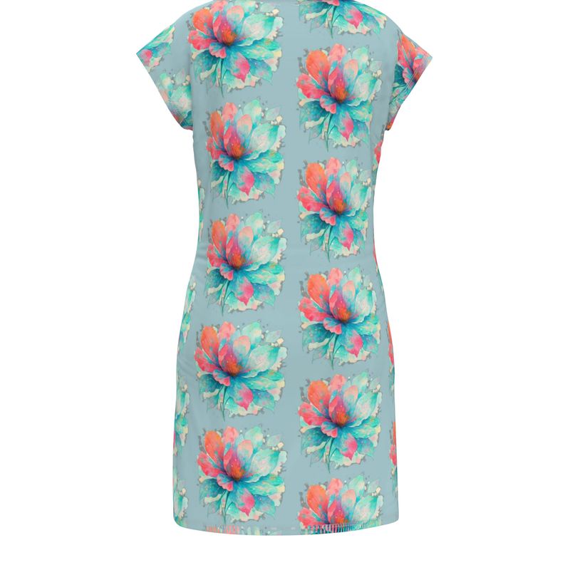 Misty Azure Watercolor T-Shirt Dress-Ladies Tunic T Shirt