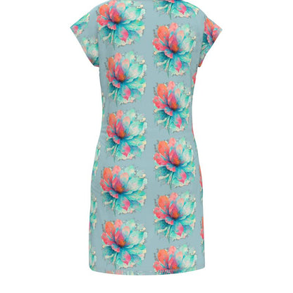 Misty Azure Watercolor T-Shirt Dress-Ladies Tunic T Shirt