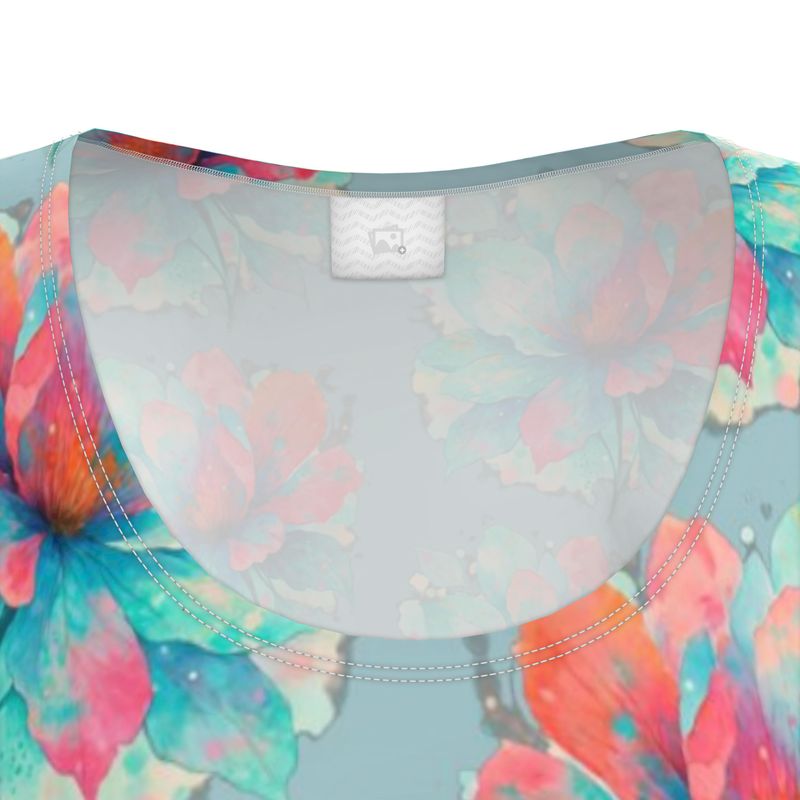 Misty Azure Watercolor T-Shirt Dress-Ladies Tunic T Shirt