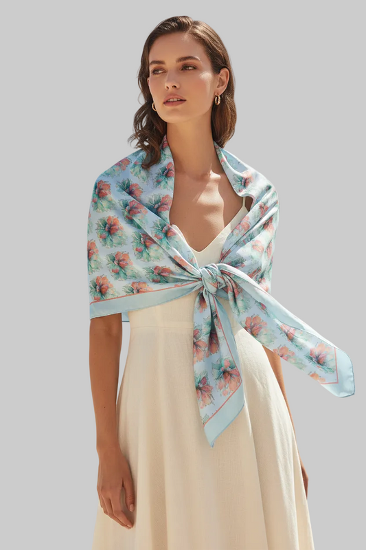 Tropical Bloom Versatile Sarong- Floral Baby Blue Scarf