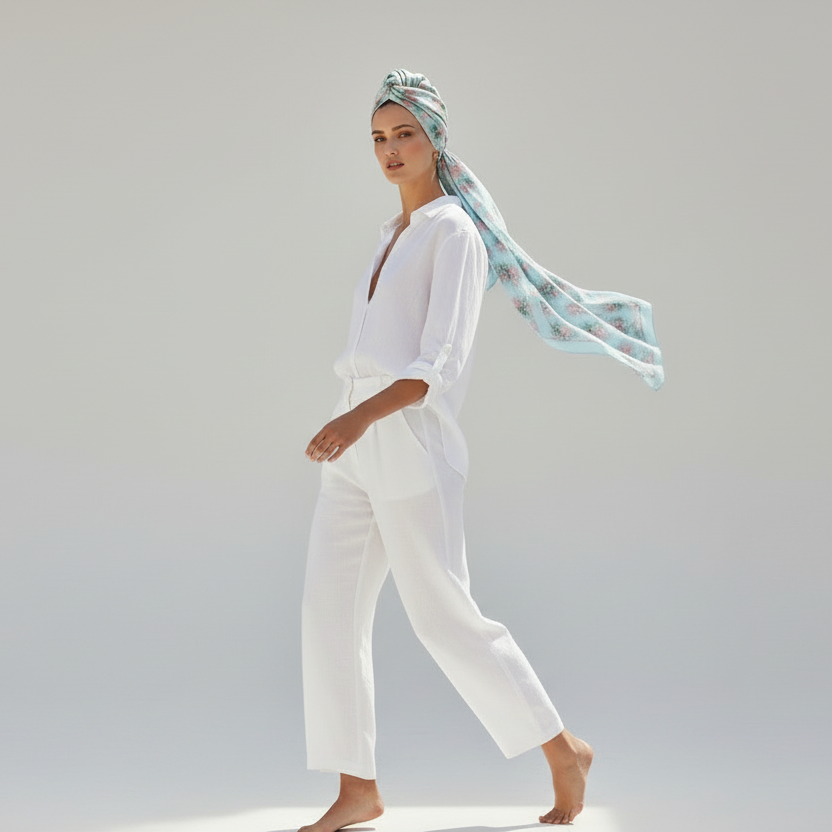 Tropical Bloom Versatile Sarong- Floral Baby Blue Scarf