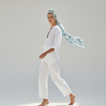 Tropical Bloom Versatile Sarong- Floral Baby Blue Scarf