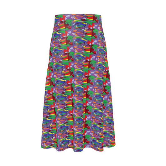 Abstract Print High-Waisted Midi Skirt - Resort Wear Vacation Skirt