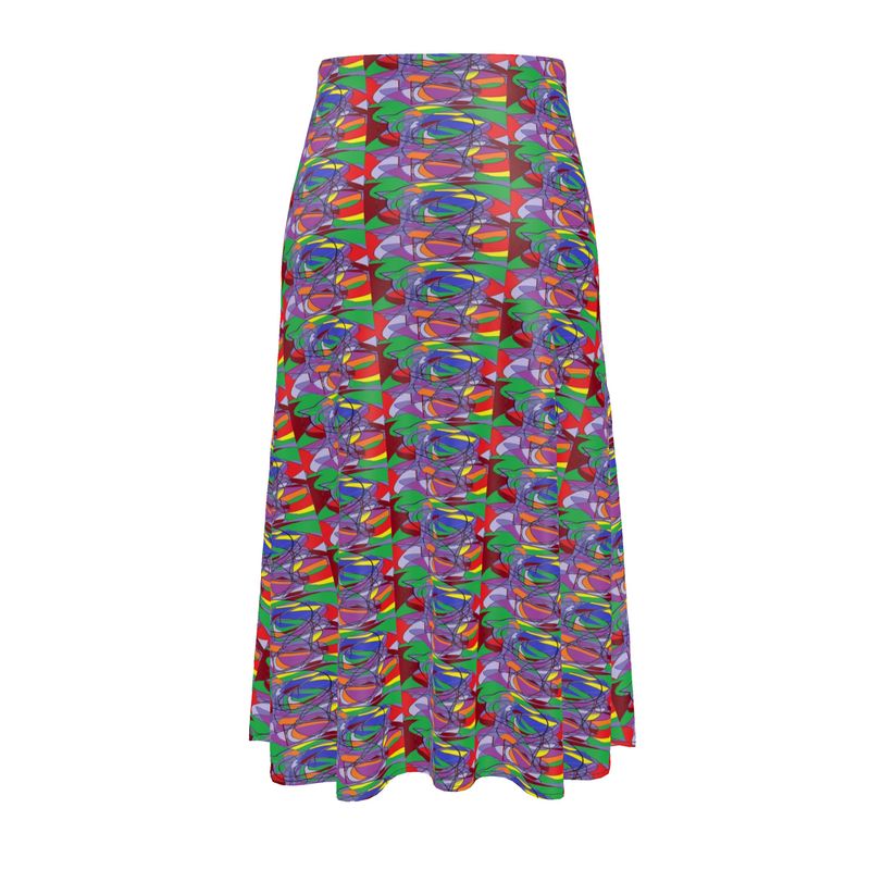 Abstract Print High-Waisted Midi Skirt - Resort Wear Vacation Skirt