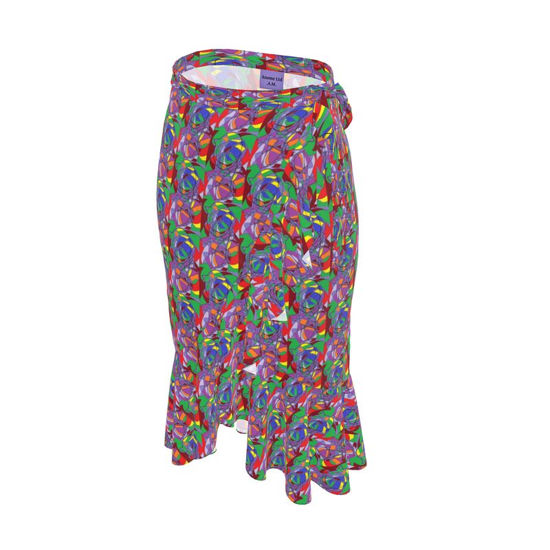 Flounce Skirt- Abstract Print Ruffle Wrap Midi Skirt