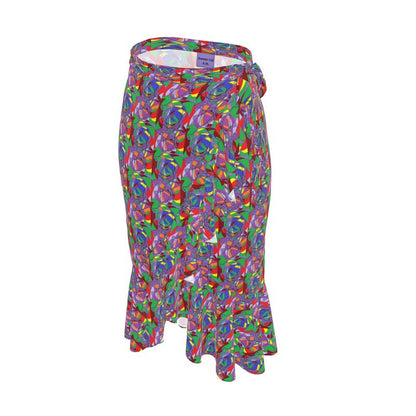Flounce Skirt- Abstract Print Ruffle Wrap Midi Skirt