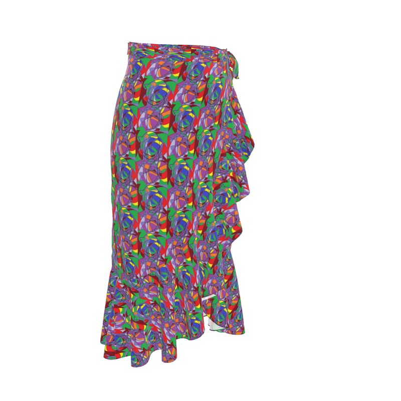 Flounce Skirt- Abstract Print Ruffle Wrap Midi Skirt