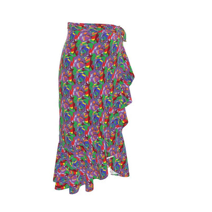 Flounce Skirt- Abstract Print Ruffle Wrap Midi Skirt
