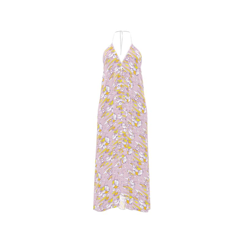 Halterneck backless dress - Lilac Graphic Print Ruffle Wrap dress