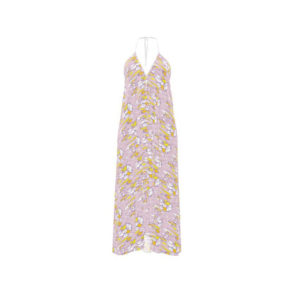 Halterneck backless dress - Lilac Graphic Print Ruffle Wrap dress