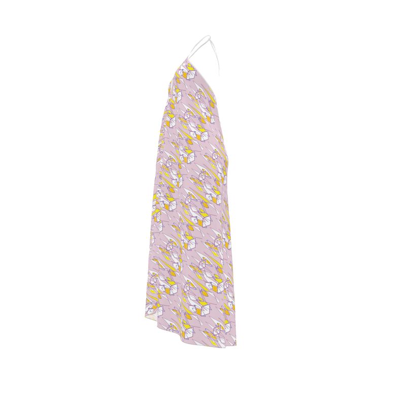 Halterneck backless dress - Lilac Graphic Print Ruffle Wrap dress