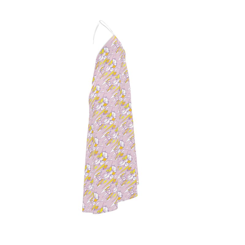Halterneck backless dress - Lilac Graphic Print Ruffle Wrap dress